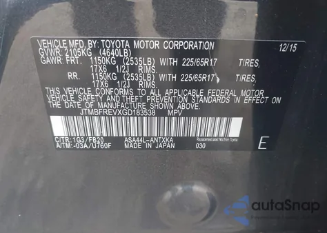 2016 Toyota Rav4 Le z USA, uszkodzony, nr VIN JTMBFREVXGD183538